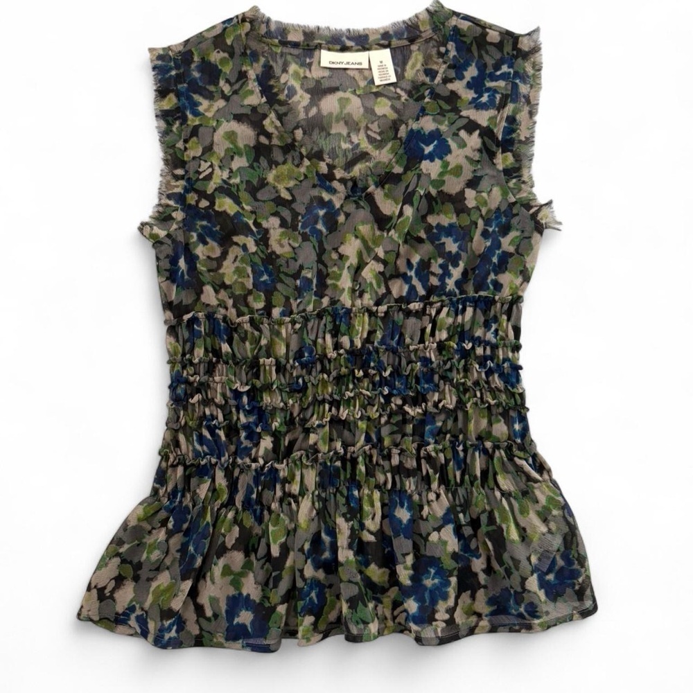 DKNY Multicolor Floral Ruffle Blouse